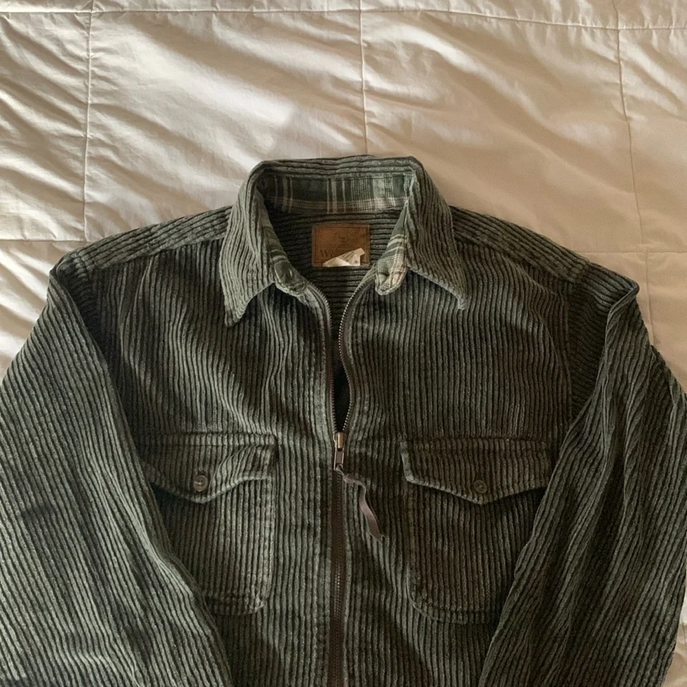 Corduroy zipper shirt jacket women medium olive green - Picture 2 of 13